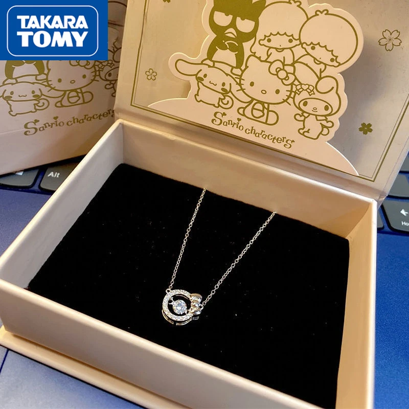 

TAKARA TOMY Hello Kitty New Female Beating Heart Flashing Bow Necklace for Lovers and Girlfriends Accessories Jewelry Gifts