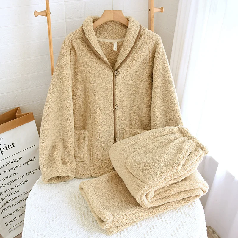 

Winter New Suit Thick Warm Pajamas Set Woman Nightwear Nightie Couple Sleepwear 2 Piece Men Flannel Nightwear Loose Home Clothes