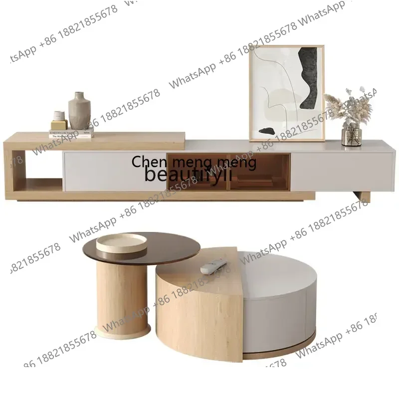 cc1820Solid Wood Coffee Table TV Cabinet Modern Minimalist Living Room Home Small Apartment Size round Tea Tableliving room furn