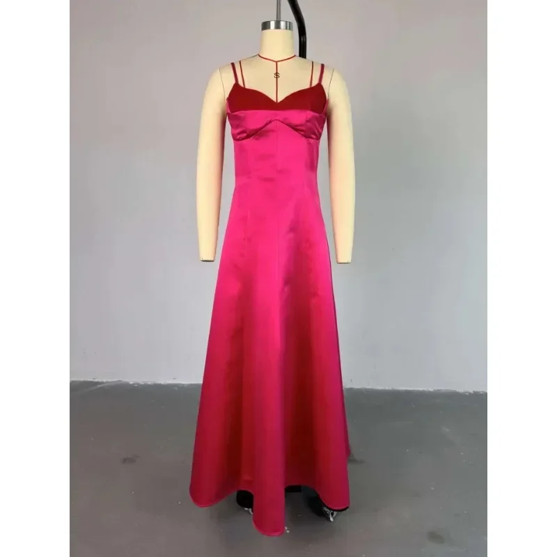 فستان نسائي مثير بدون ظهر بدون حمالات مخملي خياطة سميكة من الساتان مشد رسن عطلة الزفاف خط مطوي ميدي فستان طويل #5