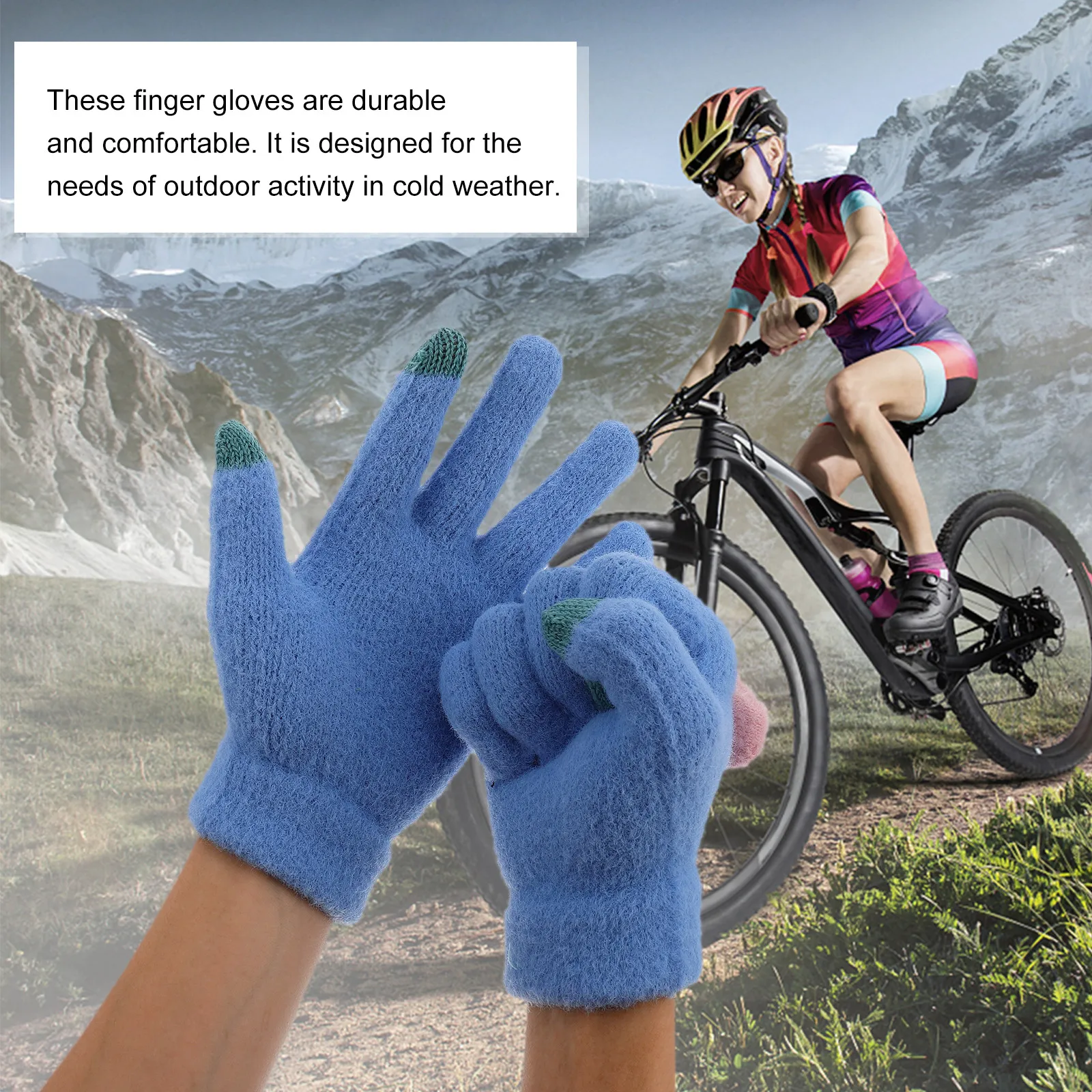 1Pair Soft Knitted Winter Gloves Heart Motif Unisex Touchscreen Friendly Warm Full Finger Gloves for Running Cold Weather