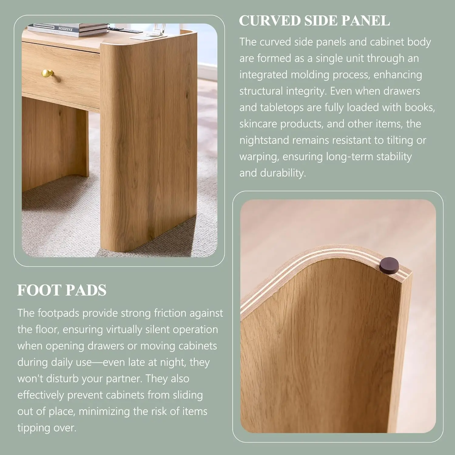 23.6' Tall Modern Nightstand with Charging Station, 22' Wide Wooden Bedside Table with Drawer, Natural Finish