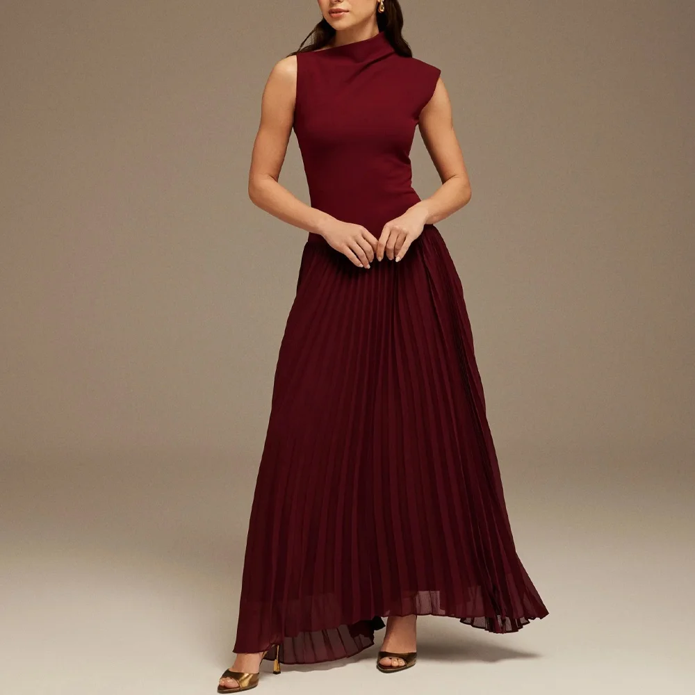 Customized Draped Neck Pleated Skirt Maxi Dress A-Line Evening Dresses Formal Exquisite High Quality Prom Party Gowns for Women