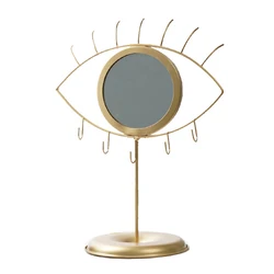 Tabletop Makeup Mirror with Jewelry Storage Base, Vintage Mirror Golden Wrought Iron Eye Mirror Bathroom Bedroom Dressing Mirror