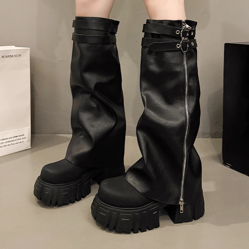 

High Boots for Women High Heels Fashion Shoes Platform Knee High Chelsea Boots 2025 Winter Designer New Femme Motorcycle Botas