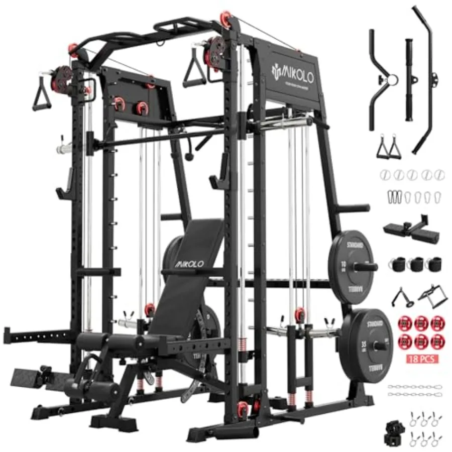 

Тренажер M4 2.0 Smith Machine 2200lbs: Стойка для приседаний с системой тяги LAT-Pull Down и кроссовером, стальной, черный, тренировочное оборудование с L-образной ручкой