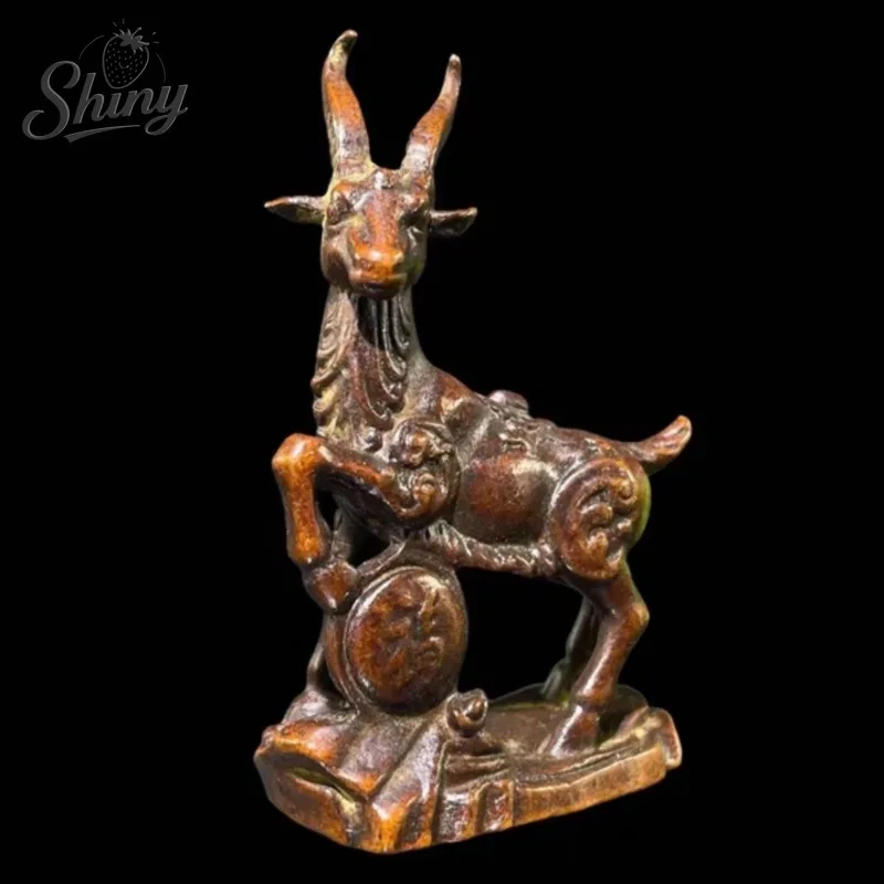 

Antique Bronze Ruyi Staff with Ram Figurine Leading Ram Zodiac Sign Wealth-Attracting Home Decor Collectible