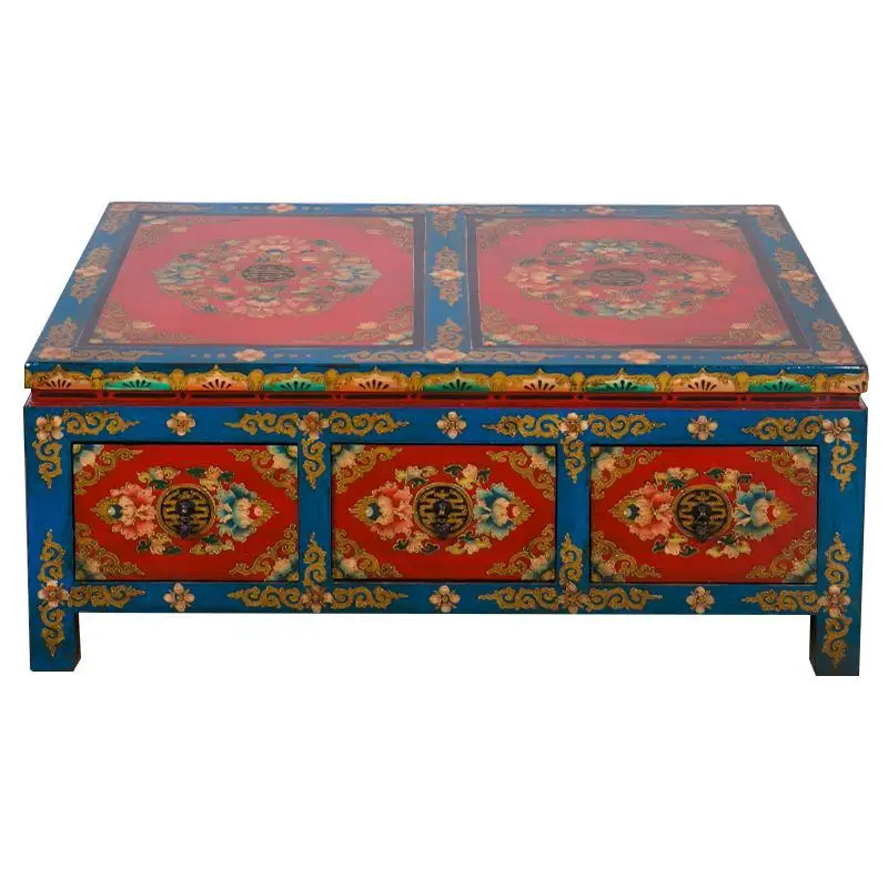 

wind painted coffee table antique elm square storage cabinet retro log old tea table with drawers multi-function