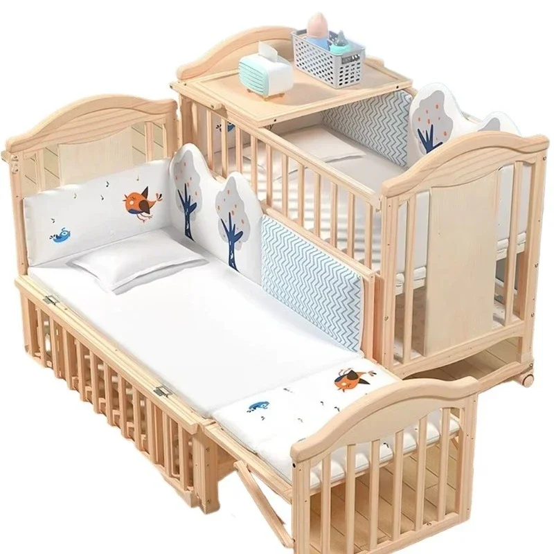 

Natural wood comfortable crib Multifunctional convenient bedside crib Baby cradle Bunk bed Newborn