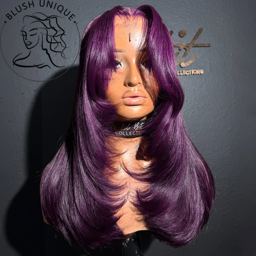 

Темно-бордовый многослойный парик фронта шнурка Натуральный HD Прямые парики фронта шнурка для женщин Синтетический многослойный парик шнурка Бесклеевые парики