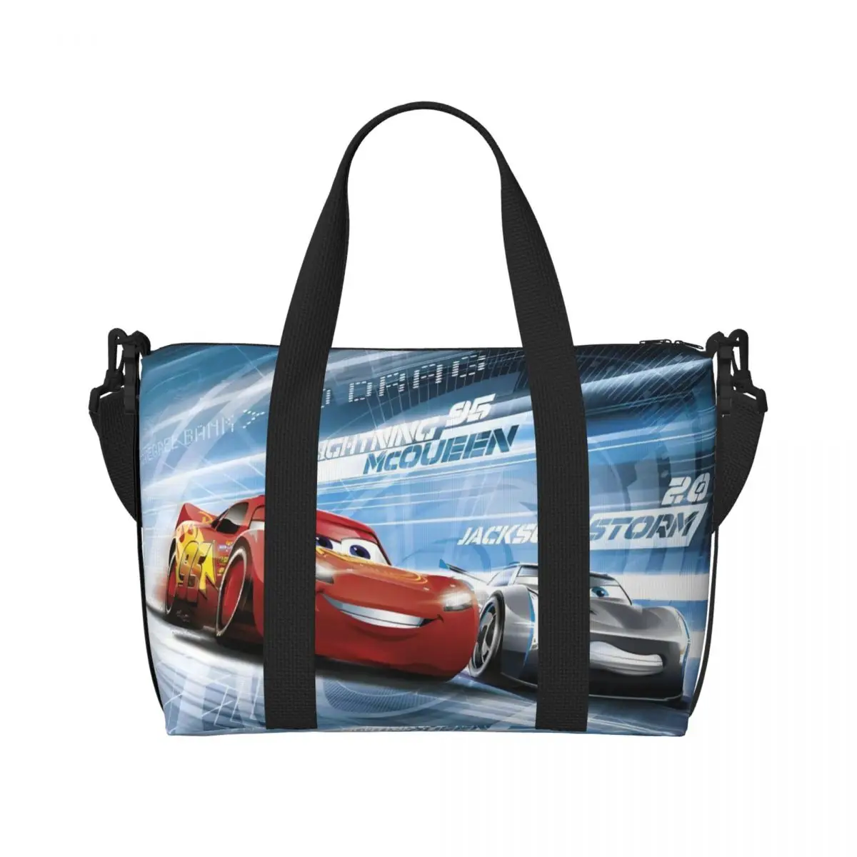 

Custom Large Car 95 Lightning Mcqueen Tote Bag for Women Cartoon Racing Car Shopping Shoulder Beach Gym Travel Bag
