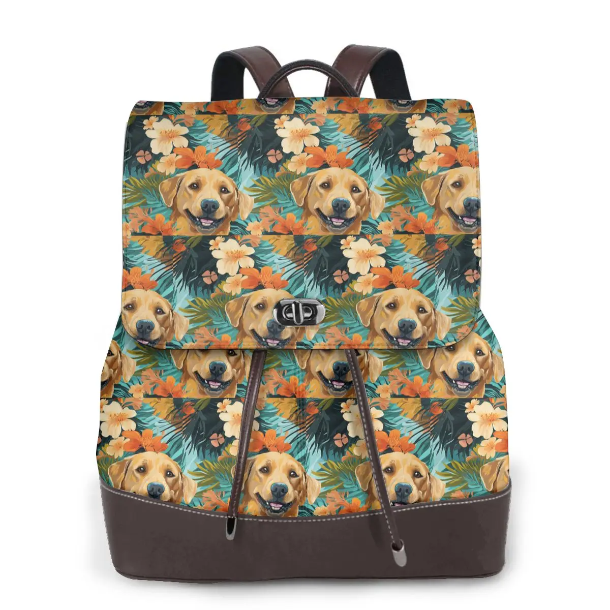 Golden Labrador Retriever Dog Tropical Bookbag School Student Bags Hiking Travel Daypack for Women Fashion Derma Backpack