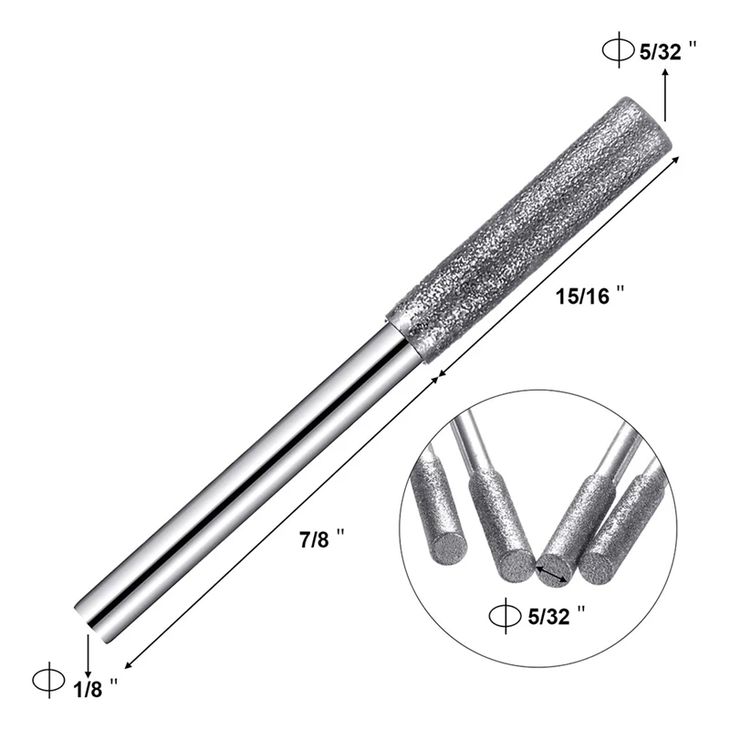 20 шт. точилка для бензопилы, цилиндрические заусенцы с алмазным покрытием, шлифовальный инструмент для полировки, шлифовальные насадки, 5/32 дюйма/4 мм
