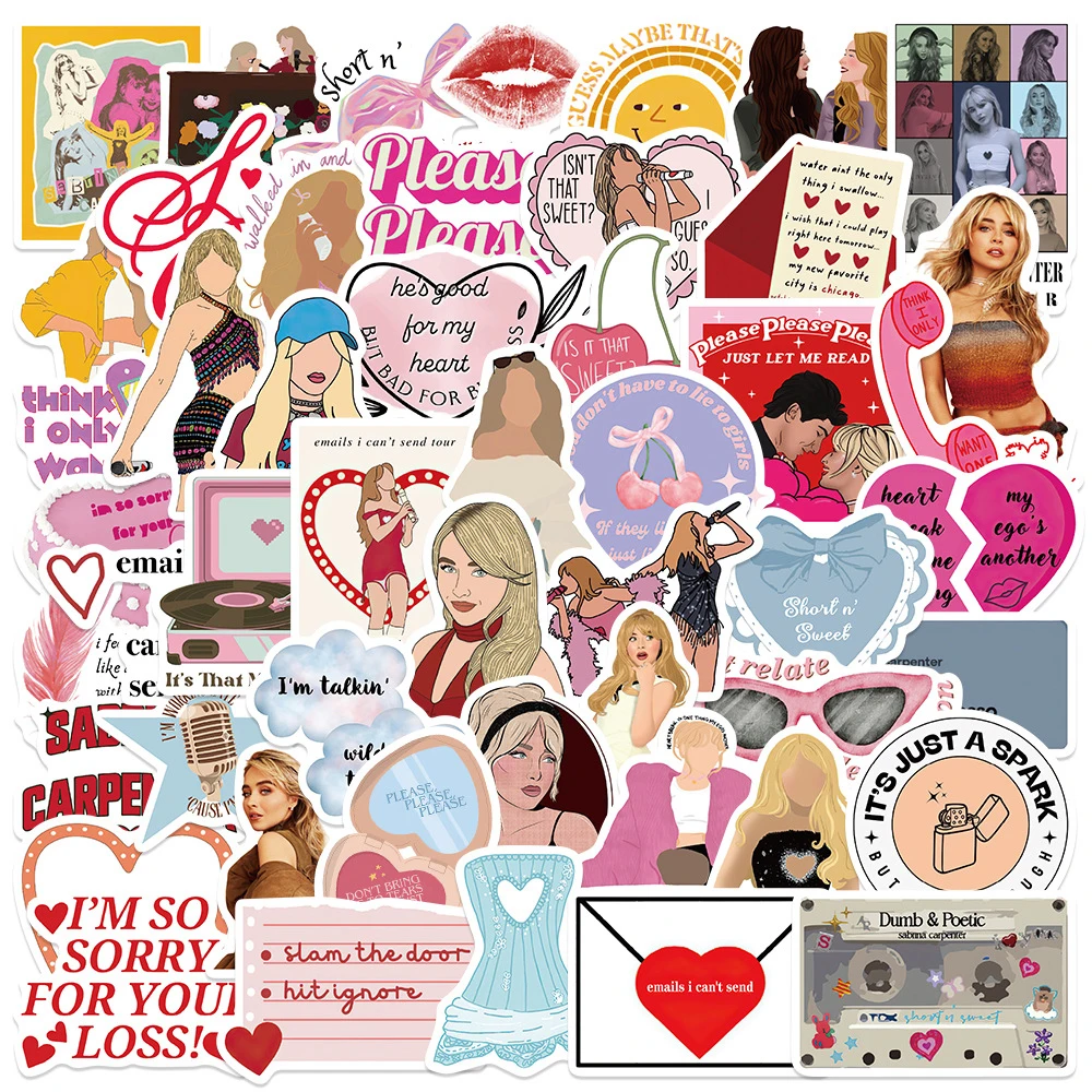 

10/30/50pcs Cute Sabrina Carpenter Singer Stickers Decoration DIY Skateboard Guitar Scrapbook Bike Funny Cartoon Graffiti Decals