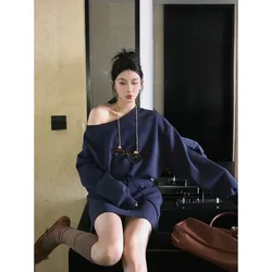 Korean 2 Piece Skirt Sets Women Pure Color Sweatshirt Pullover + Mini Skirts 2000s Vintage Sweatshirt Suits Chic Sportwear Chic