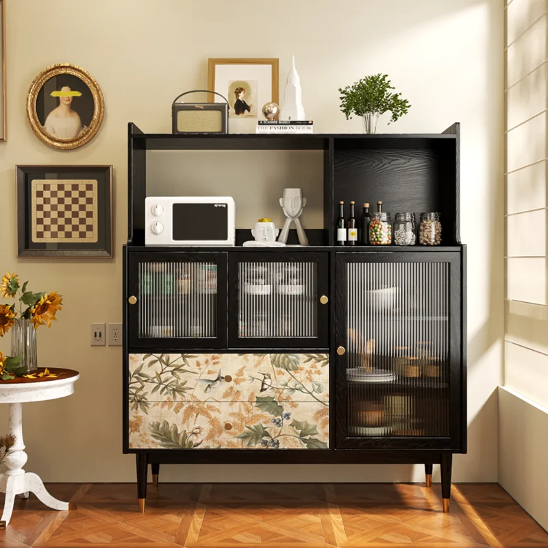 

Nordic retro solid wood dining side cabinet light luxury tea cabinet living room wall storage high cabinet dining room home