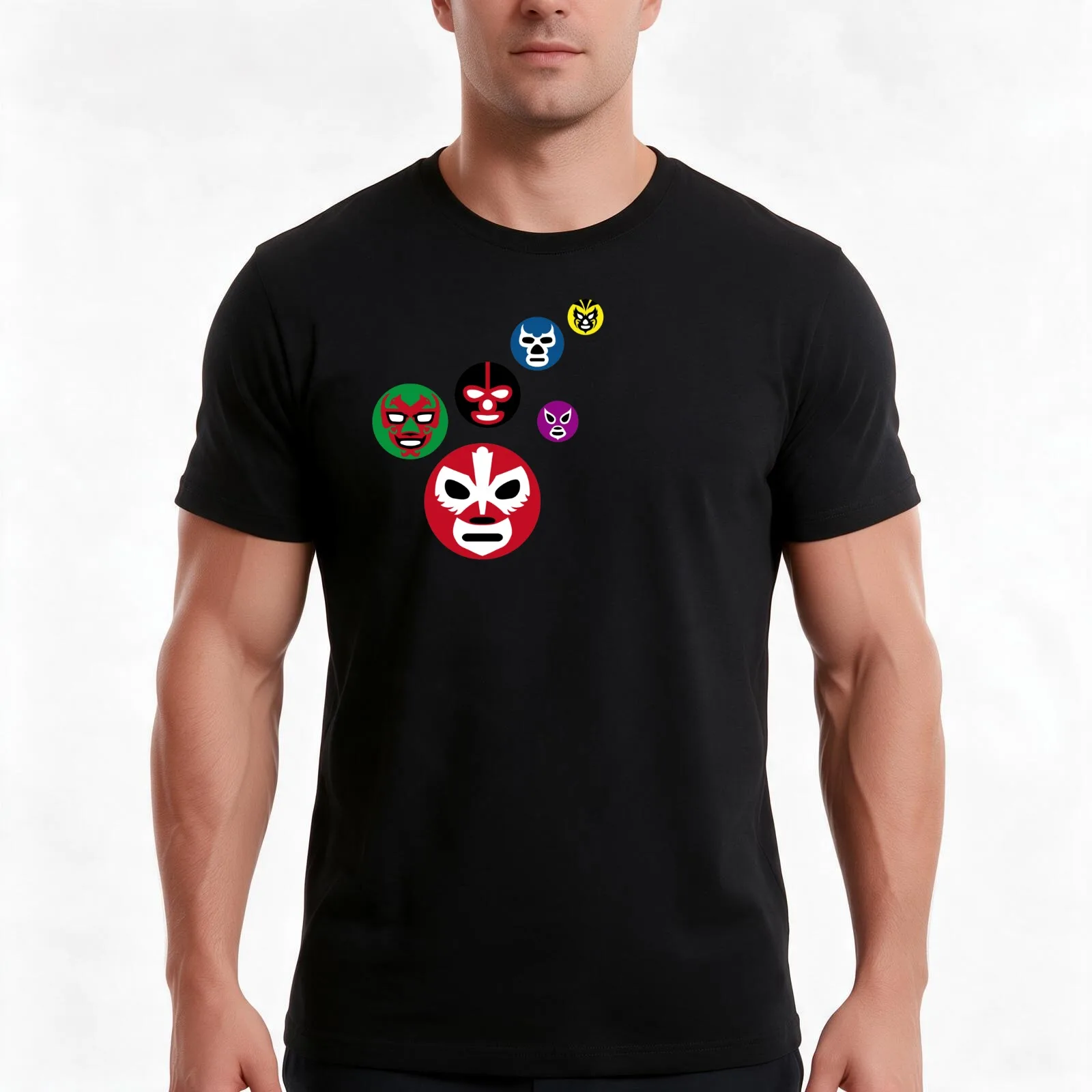 LUCHA58#15 T-Shirt, Summer Casual Cotton Tee, Oversized Streetwear Tops, Vintage Graphic Print, Loose Fit Short Sleeve