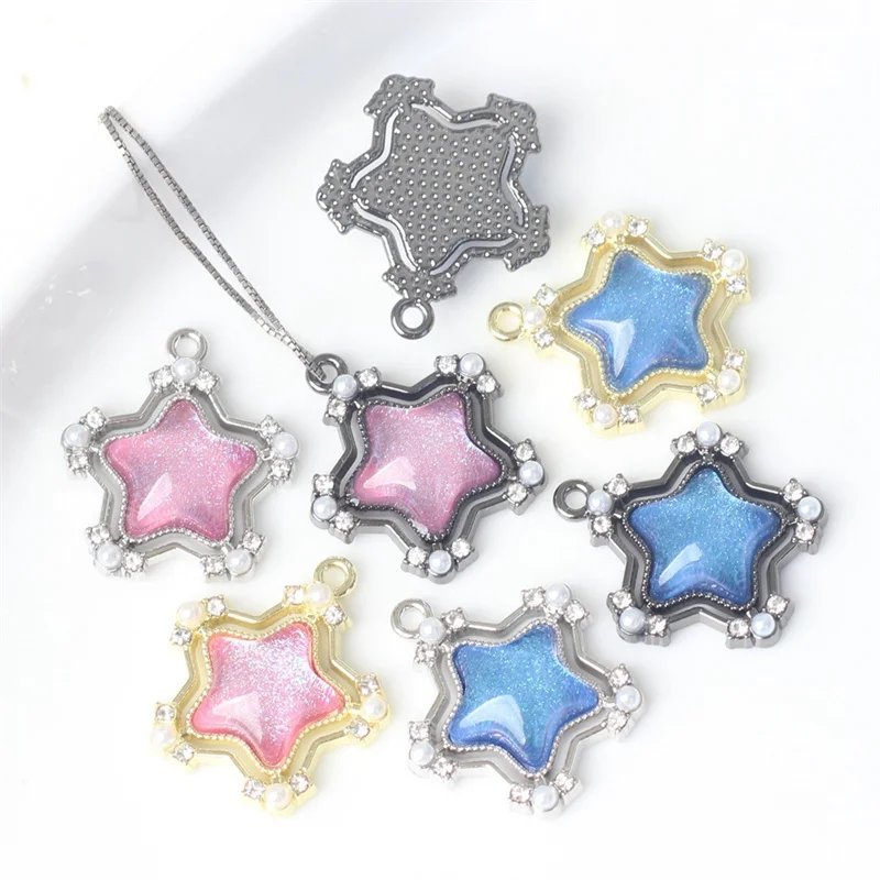 

10pcs Diy Star Jewelry Pendants Rhinestone Golden Silvery Color Pendant Charms Handmade Necklace Earrings Jewelry Making Finding