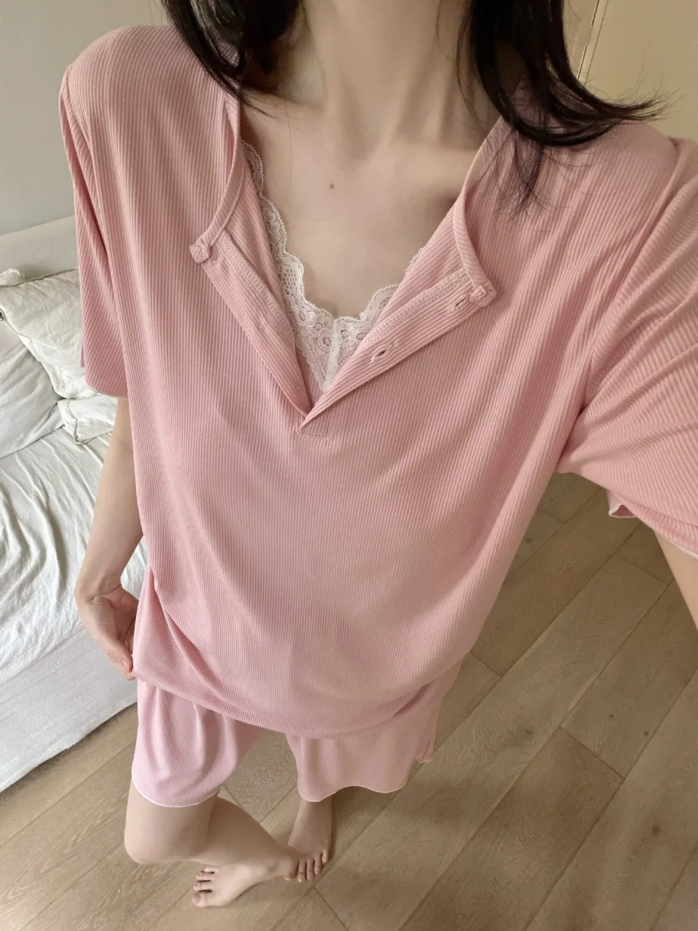 Thin Women's Sleepwear Pyjama Shorts Suit Pijama Femme Loungewear Pj Sets Solid Color Home Clothes Summer New Loungewear Suit