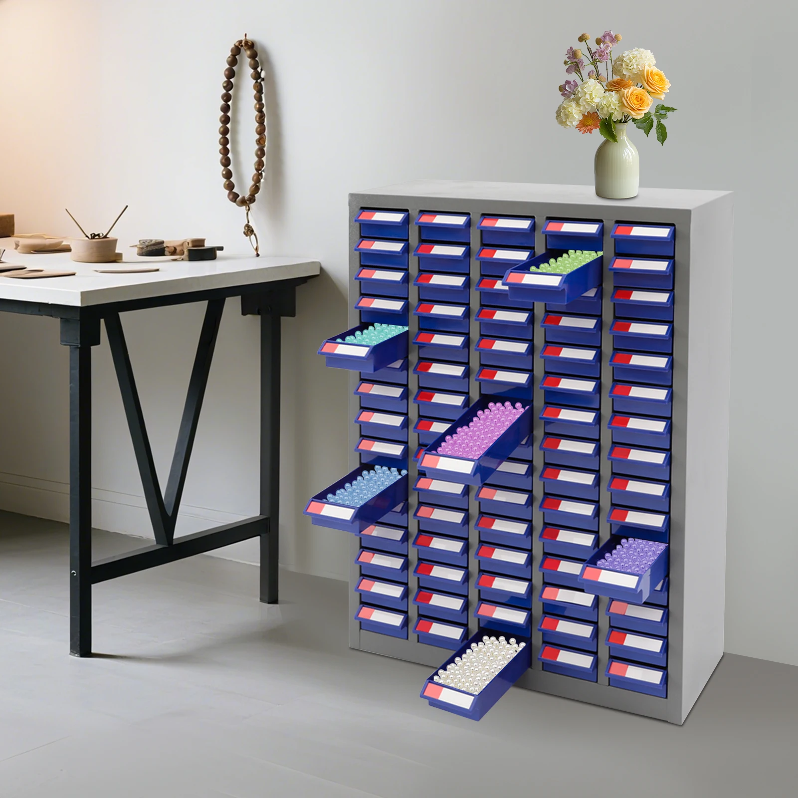 

Heavy Duty 75 Drawer Parts Storage Cabinet Cold Rolled Steel Organizer for Bolts Nuts Hardware Workshop Garage