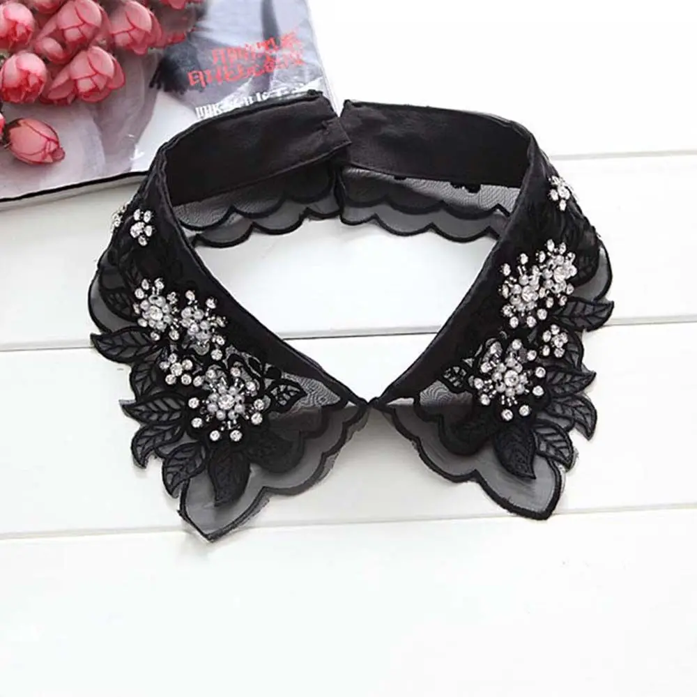 

Черно-белый кружевной воротник-имитация из хлопка с жемчугом и цветочным узором для вечеринок