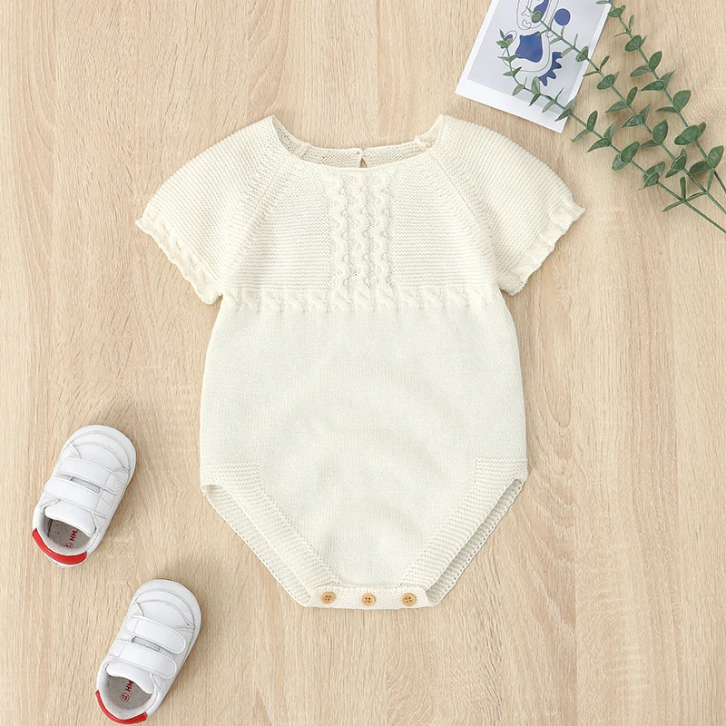 Cotton Baby Bodysuit Knitted Newborn Girl Boy Jumpsuit Short Sleeve Summer Infant Kid Clothes Solid Tops 0-18M Overalls Playsuit