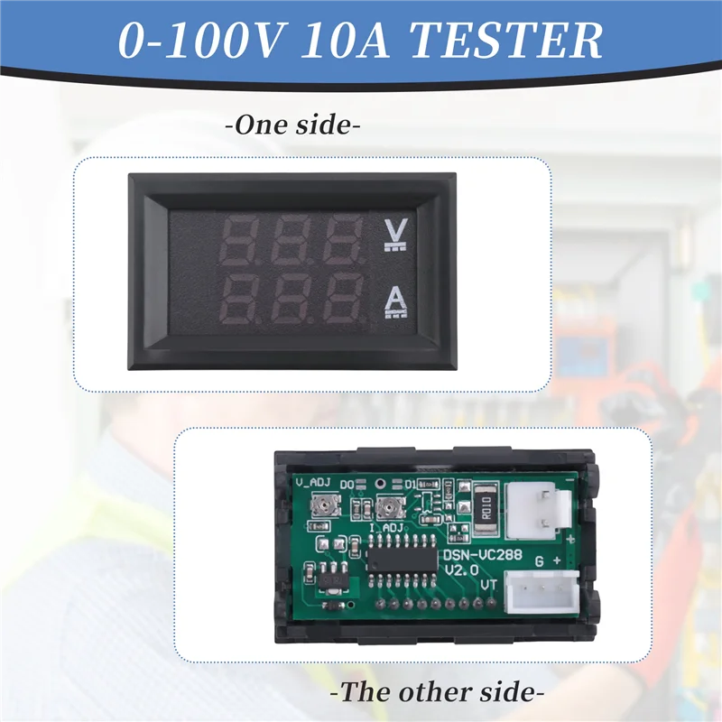 A57M-2Pcs Цифровой вольтметр Амперметр DC 100 В 10 А Ампер Измеритель напряжения и тока Тестер Синий + Красный Двойная светодиодная панель дисплея с подключением