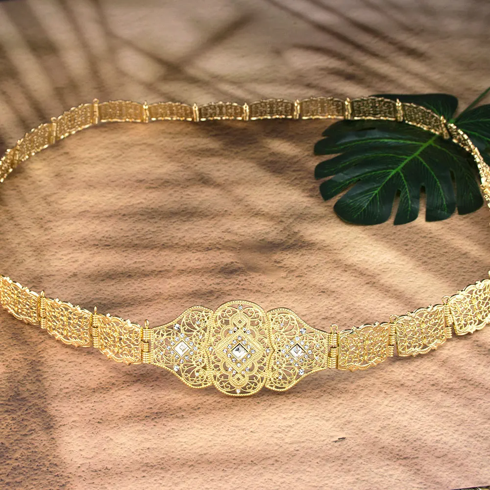 حزام قفطان نسائي عربي مغربي سلسلة خصر لحفلات الزفاف طول قابل للتعديل لون ذهبي إكسسوارات قصر أوروبا