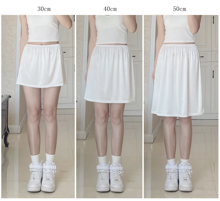 Bottoming Skirt Lining for Dress Inner Petticoat Mid Length 30-80cm Safety Underskirt Elastic Waist Basic Underdress Transparent