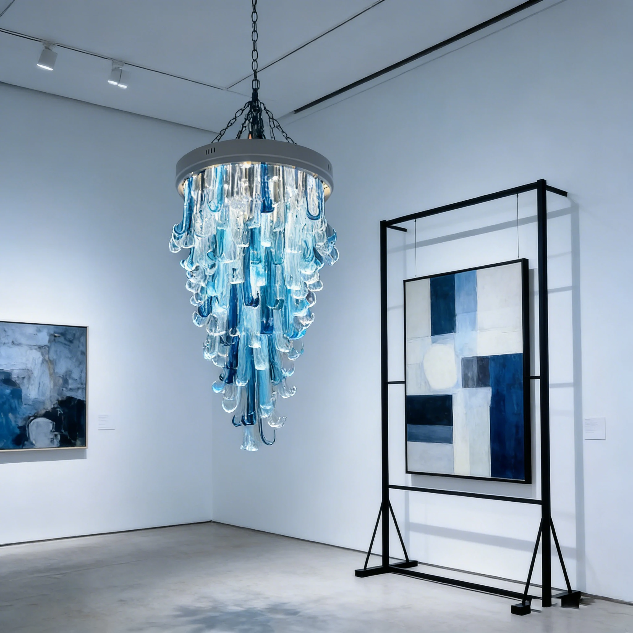 

Современная комбинированная люстра BOSSEN 2026 - сине-золотая, со стеклянными элементами, регулируемая по высоте, с регулировкой яркости, для отелей и ресторанов