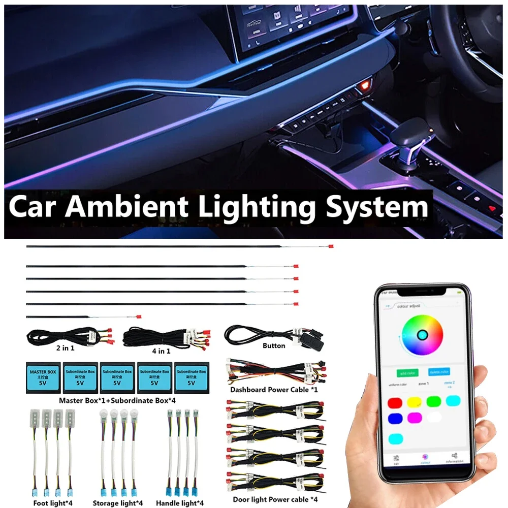 

Ambient Light For Car Interior Breathe Dashboard Door Decoration LED Strip Lights Neon App 12V Ambiance Lighting