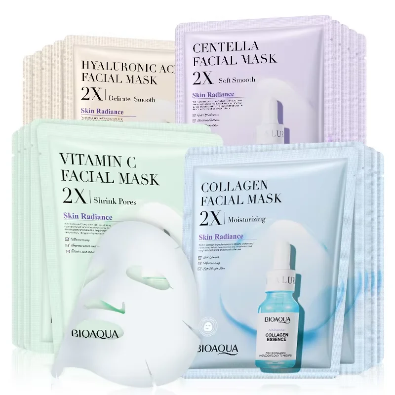 BIOAQUA Centella Asiatica Collagen VC Facial Mask Hyaluronic Acid Moisturizing Refreshing Sheet Mask 5PCS 20PCS Skin Care