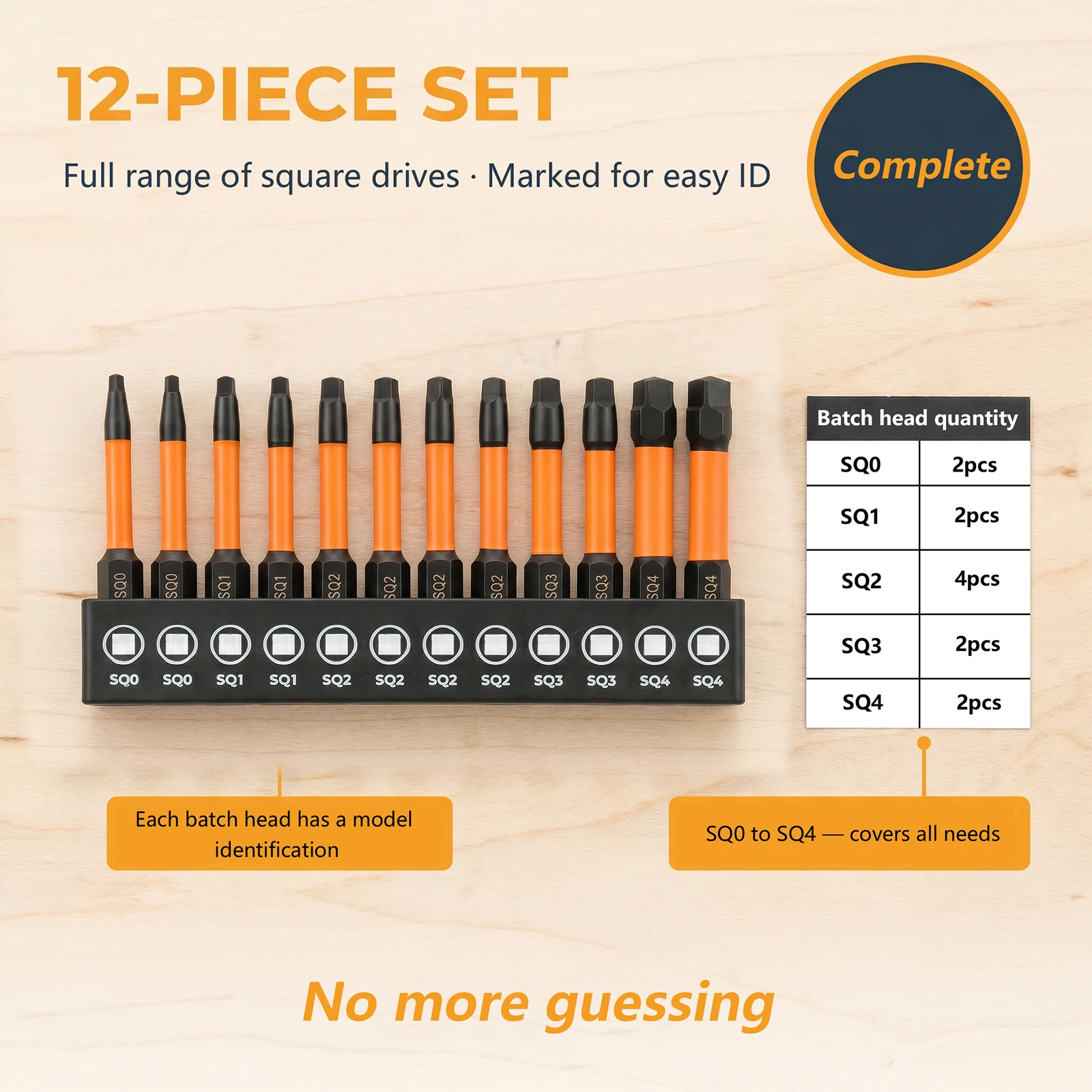 Schraubendreher-Bit-Set mit quadratischem Kopf, magnetisch, 12-teilig, 1/4 Zoll Sechskantschaft, S2-Stahl, Robertson-Antrieb, Schlagbohrer-Adapter für Holzbearbeitung – Detail 3