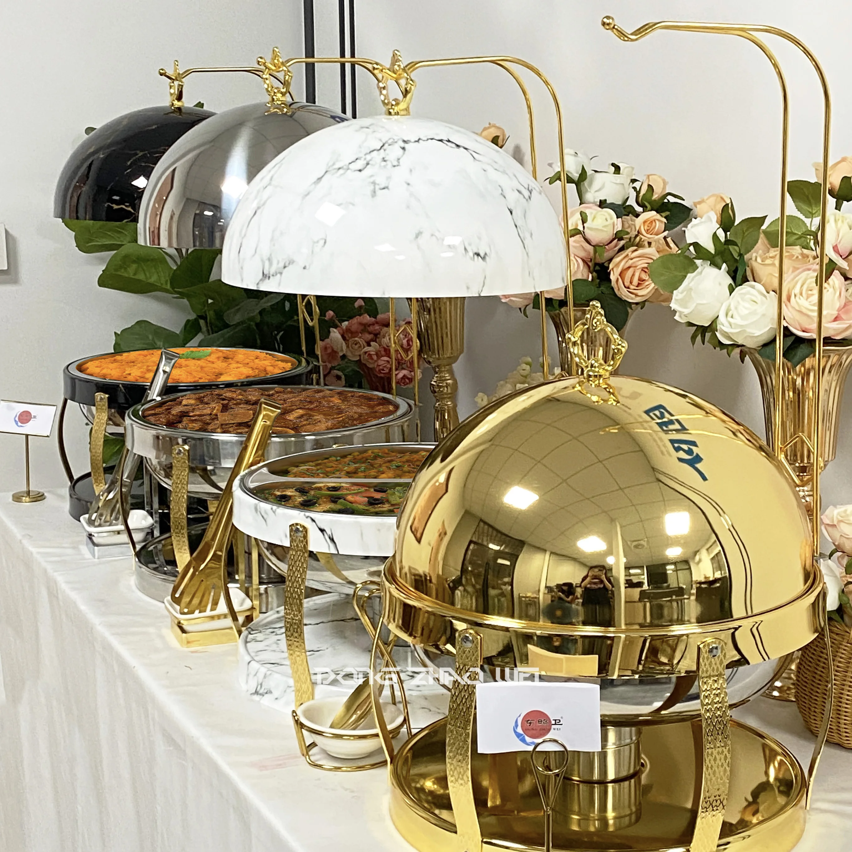 Mejores ventas 2024 suministros de Catering platos de afeitar de 8L calentadores de alimentos para Buffet plato de chafer plato de frotamiento dorado para Catering
