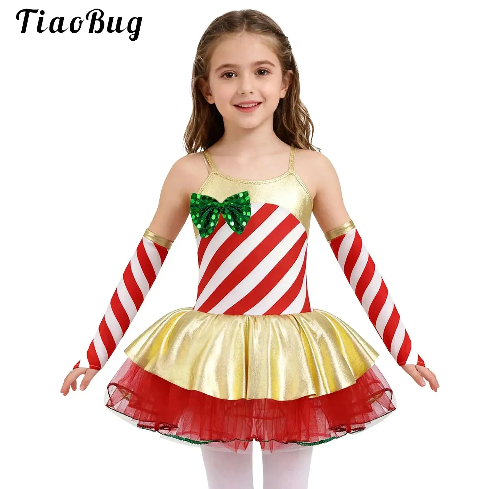 Kids Girls Ballerina Elf Christmas Dress Candy Cane Mrs Santa Claus Costume Fairy Prom Party Dance Tutu Figure Skating Leotard