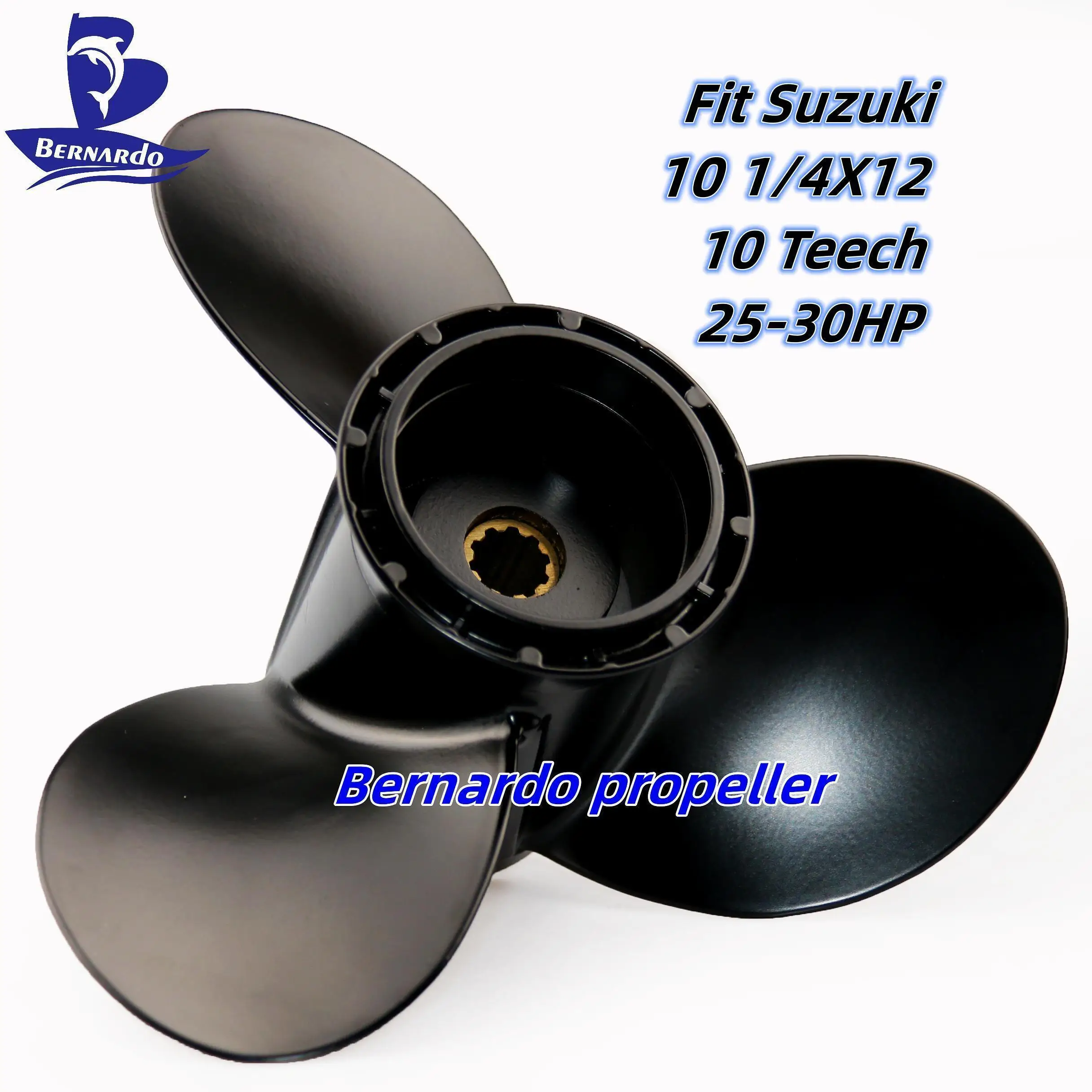 Bernardo Boat Propeller Fit Suzuki 10 1/4X12 Outboard Engines 20 25 30 HP Motor Aluminum Alloy Screw 3 Blades 10 Tooth Spline