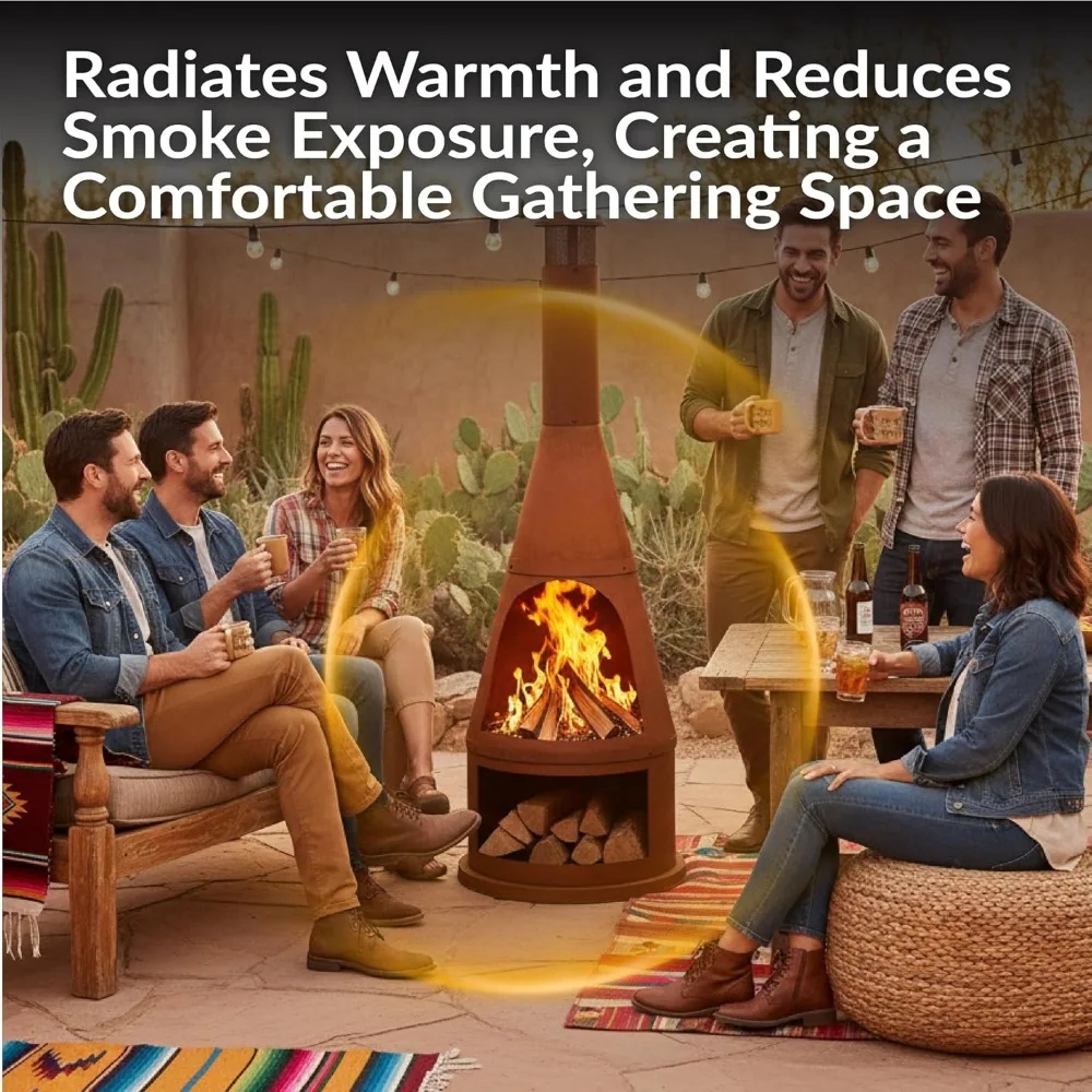 70 Extra Large Chiminea Outdoor Fireplace with Built in Log Rack