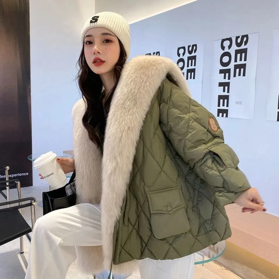 2022 Winter Duck Down Jacket Bat Sleeve Women Oversized Coat Fluffy Faux Fur Warm Parkas Big Fur Women Waterproof Outerwear