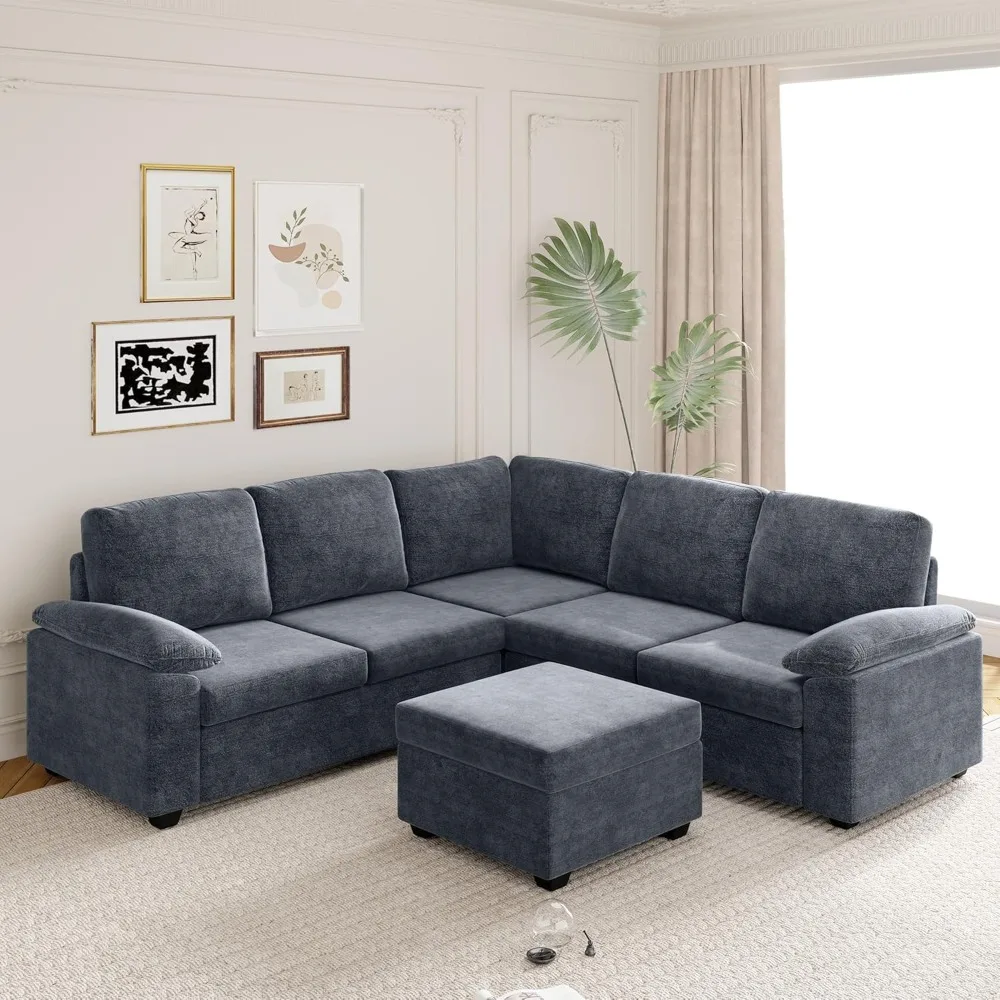 

84"x84" 6 Seat Velvet Sectional Sofa Set, Large L Shaped Corner Couch with Ottoman, Armrest Pillow, Upholstered Indoor Furniture