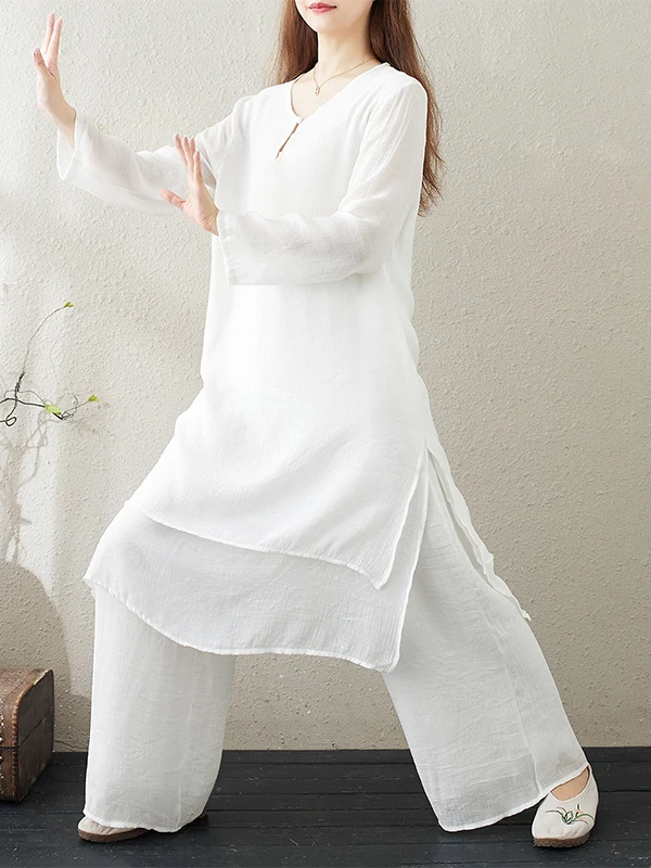 Witte Ethereal Zen Dance Dameskledingset Katoen Spirituele Theeceremonie Faionable Stage Performance Traditioneel Chinees...