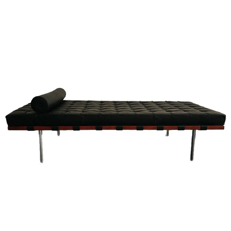 Leather sofa bed, small apartment modern simple lunch break solid wood recliner, bedroom single sofa bed