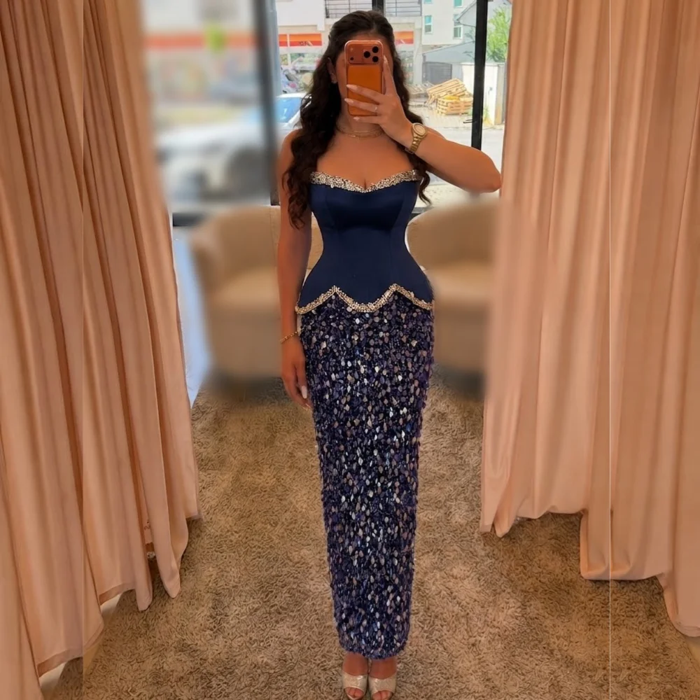 Maßgeschneidertes Luxuriöses Ärmelloses Funkelndes Abendkleid für Bankette Pailletten-Besetztes Gerades Midi-Kleid Ballkleider Wunderschön