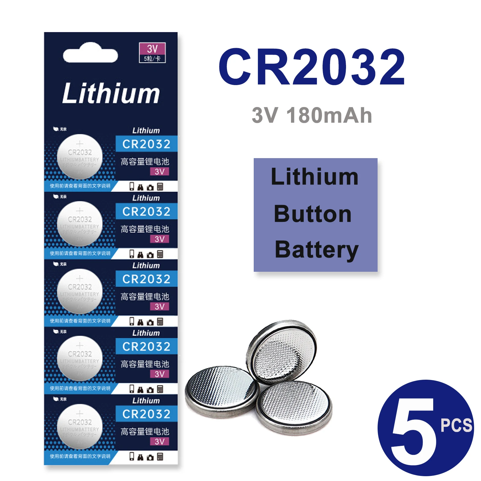 

5PK CR2032 3V 180mAh CR2032 Lithium Button Battery BR2032 ECR2032 CR 2032 Coin Cell Batteries For Watch Toy Clock Remote Control