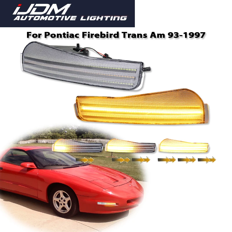 

For 1993-1997 Pontiac Firebird Switchback Amber Dynamic LED Front Bumper Turn Signal Lights w/ Xenon White DRL / Driving Lights