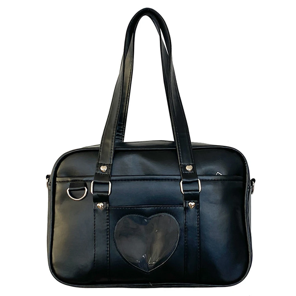 

Women Girls Cosplay Satchels Large Capacity PU Comic Shoulder Bag Transparent Love Heart Adjustable Strap for Shopping Commuting