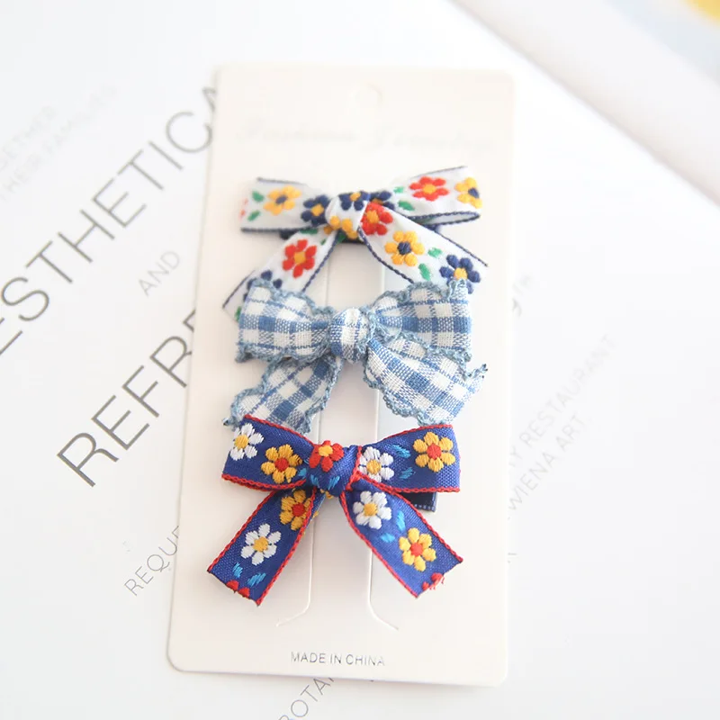 Детские заколки для волос, 3 шт., очаровательные заколки с цветочным бантом, полностью покрытые тканью, мягкие, безопасные для малышей, простой набор узлов «парусник»