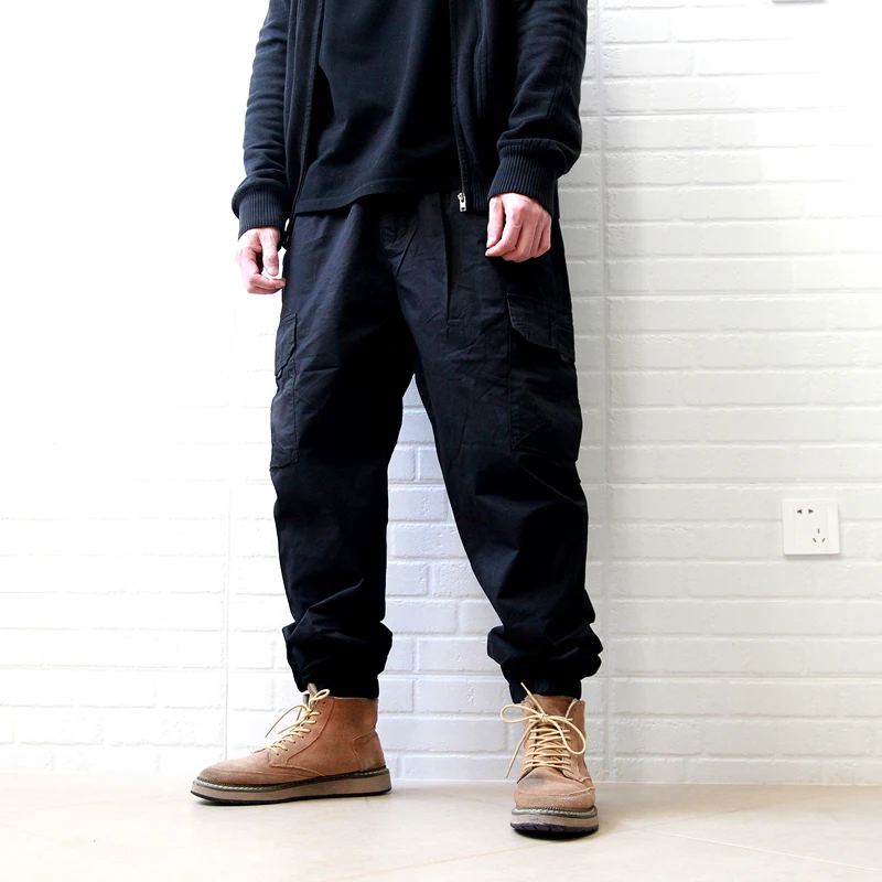 Techwear Style Pants Trendy Multi-Bag Close up Ankle-Tied Leisure Cargo Japanese Overweight People plus Size  Trousers