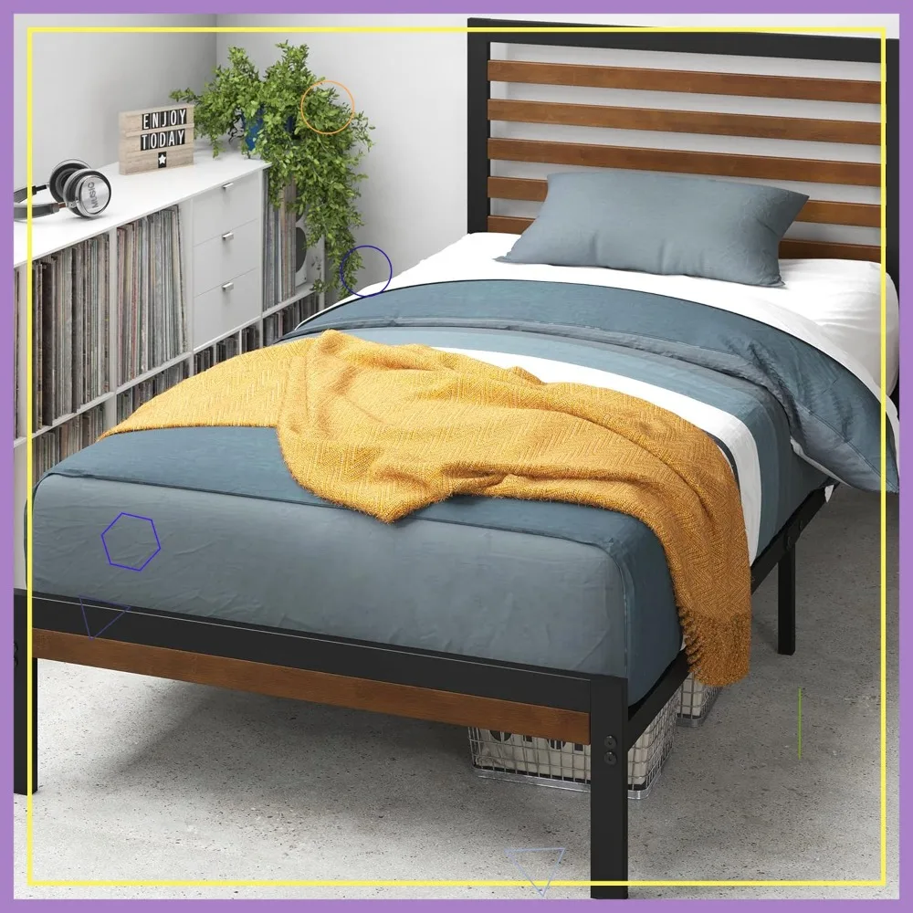 

Каркас кровати из бамбука и металла с изголовьем, не требует пружинного блока, простая сборка, размер Twin, коричневый цвет.