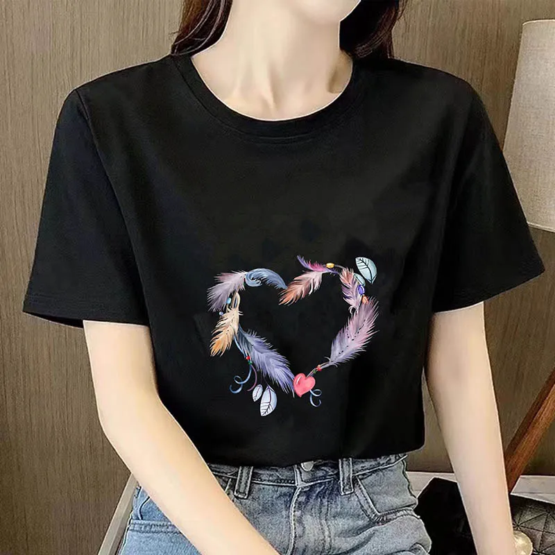 

2024 Summer Loose Women's T-Shirt High Quality Heart Pattern Printed Short Sleeve Plus Size Women's Short Sleeve T-Shirt CCXX040