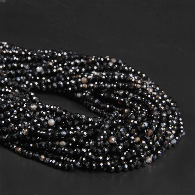 2 3 4mm Black Agates Faceted Bead Onyx Agat Micro Loose Spacer Waist Bead For Jewelry Making Beadwork DIY Bracelet Necklace 38cm